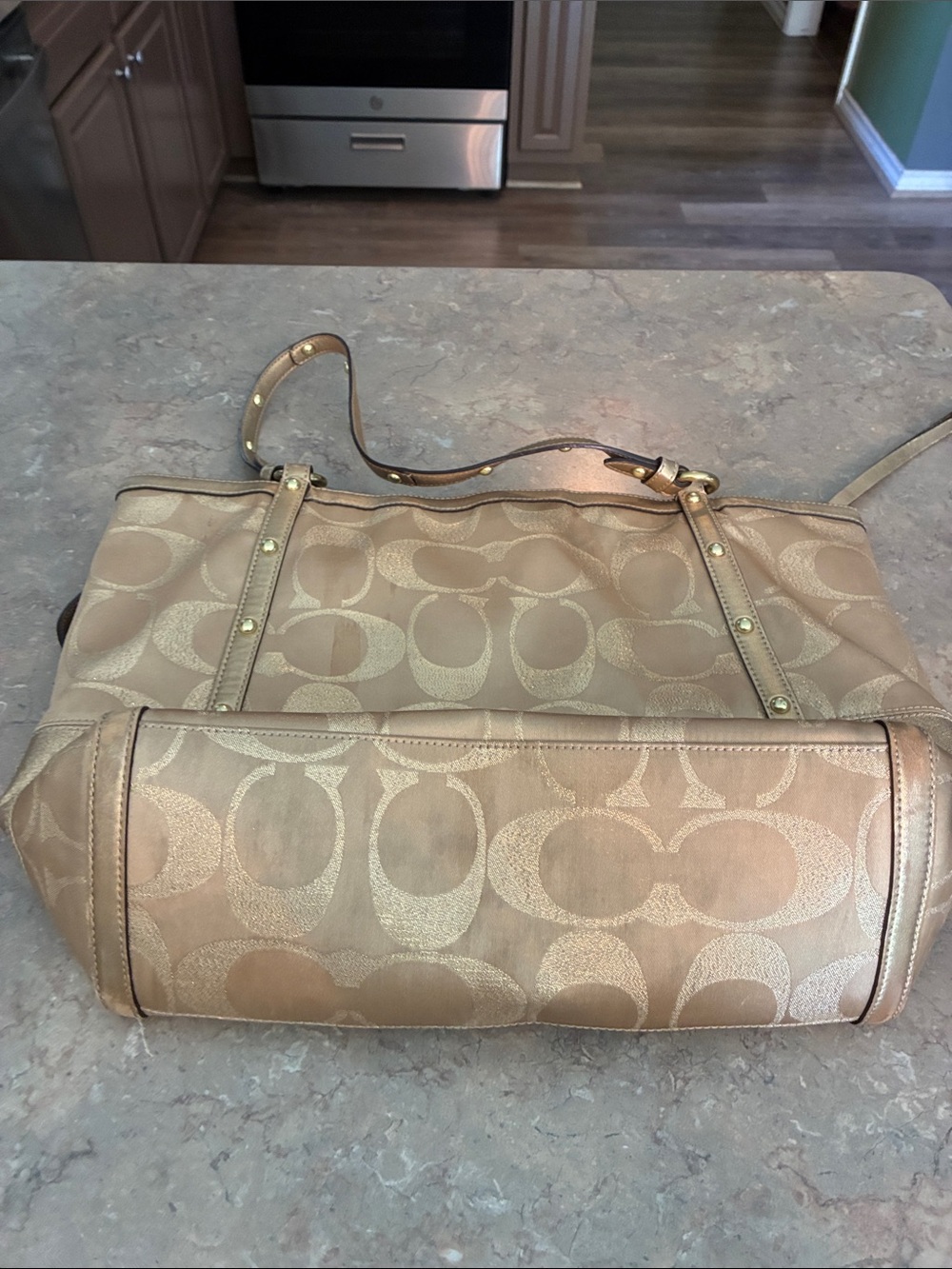 Coach Metallic Gold Signature Jacquard Tote